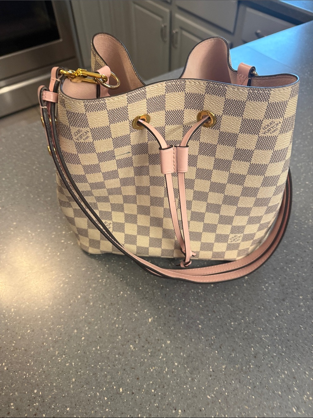 Louis Vuitton  Checkered Bucket Bag with Pink Trim